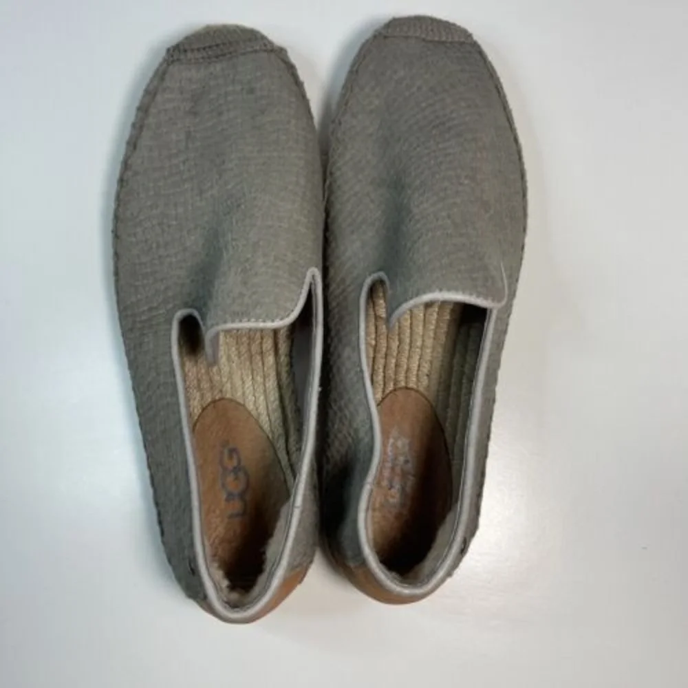 UGG Gray Leather‎ Espadrille Flats Womens Size 7 Calf Hair Beige Slip-On 1007150